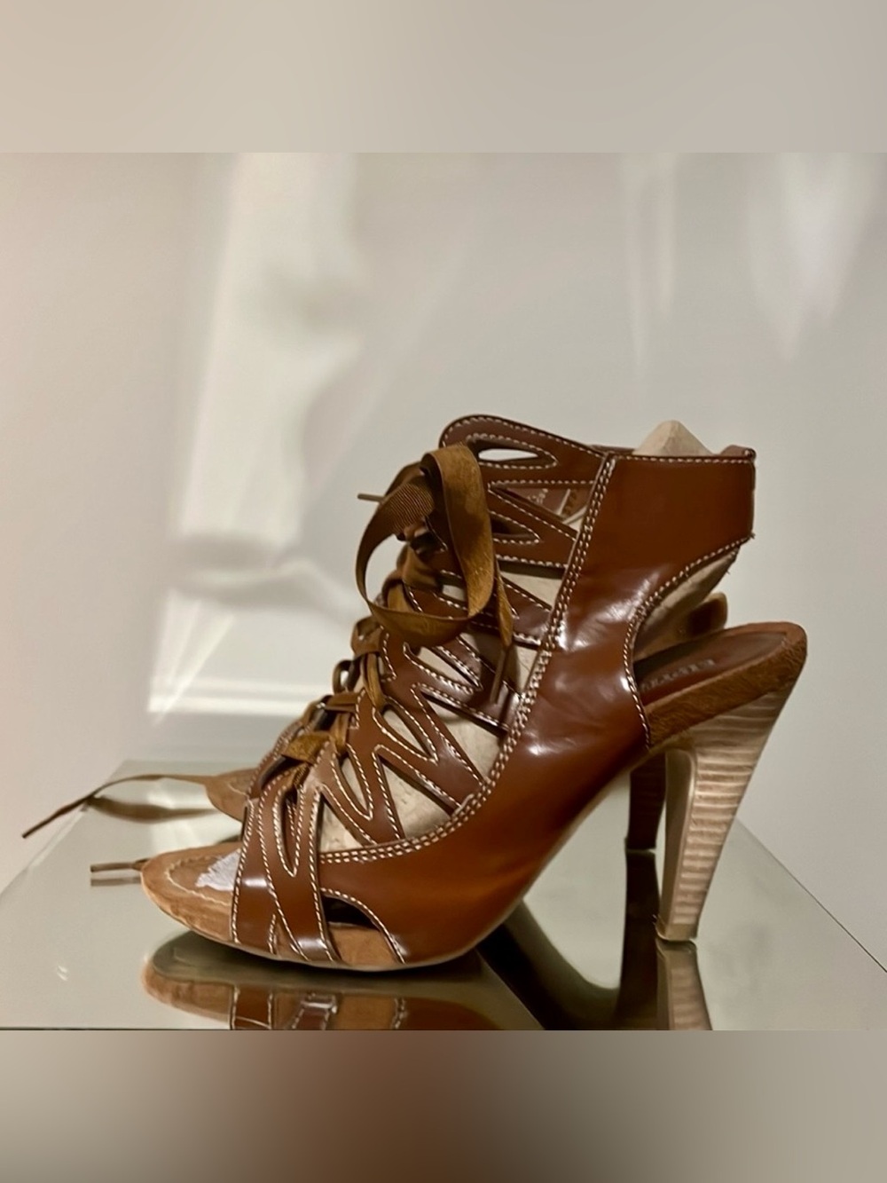 Lace-Up Brown High Heel Sandals